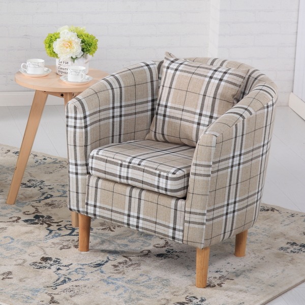 Fabric Tub Chairs Deluxe Tartan Fabric Tub Chair Armchair Cream
